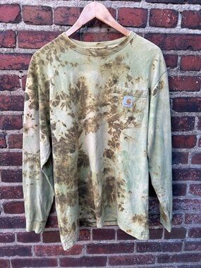 Carhartt Olive and Brown Acid Wash Pocket Long Sleeve Tee